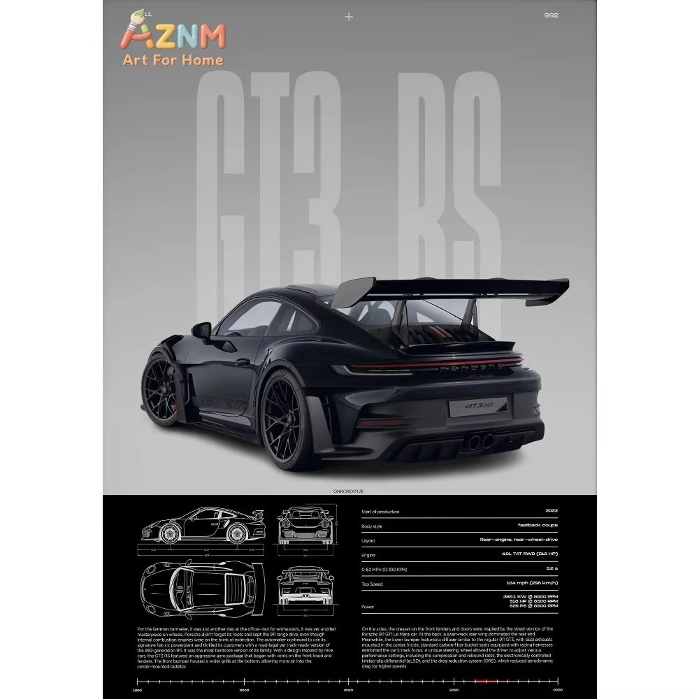 1pc Minimalist 911 GT3-RS 718  - огляд і ціна Interior Design Drawing
