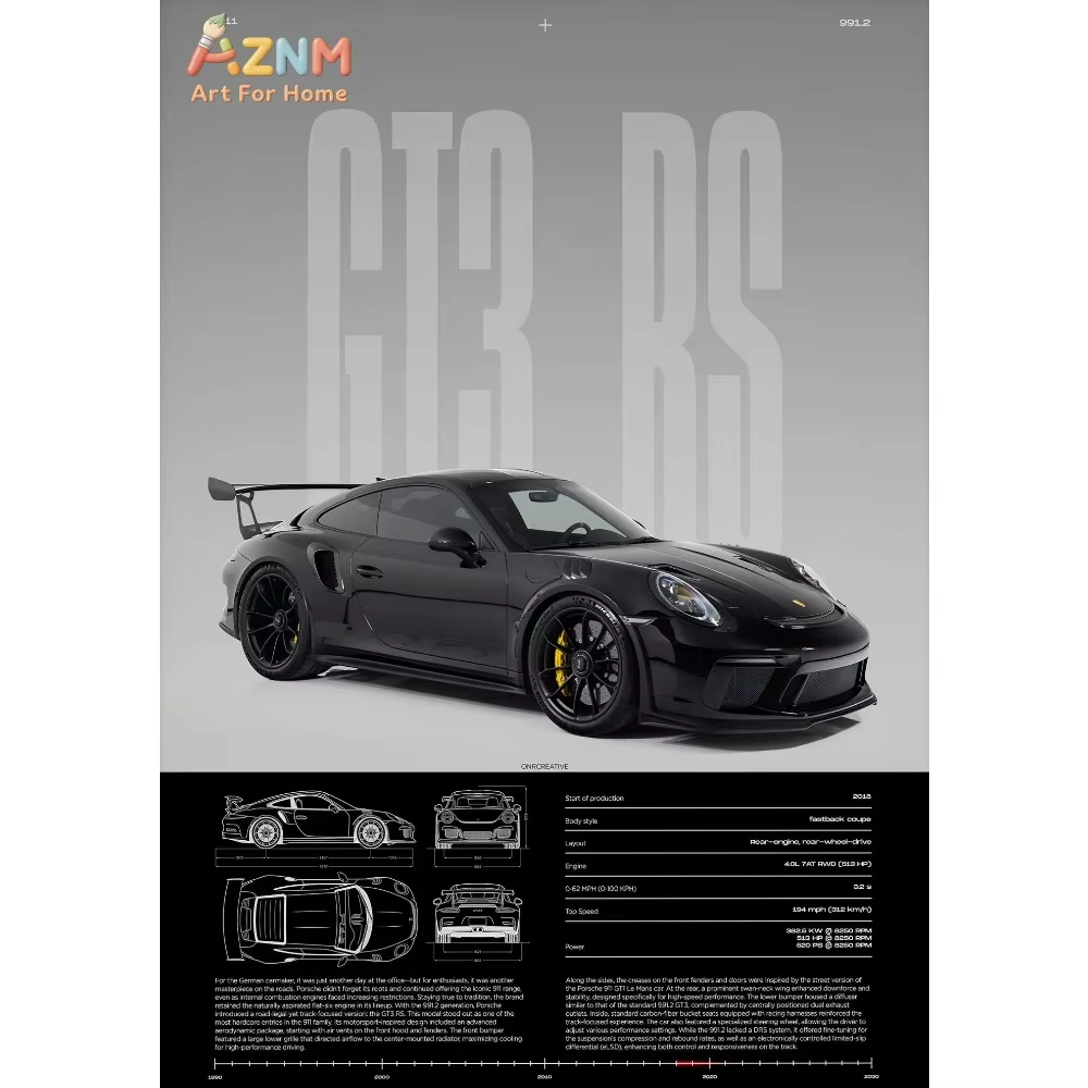 1pc Minimalist 911 GT3-RS 718  - огляд і ціна Interior Design Drawing